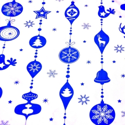 Baumwolle 100% Weihnachtsmuster Girlande mit blauen Kugeln auf weißem Hintergrund  