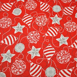 Baumwolle 100% Weihnachtsmuster graue Kugeln auf rotem Hintergrund  