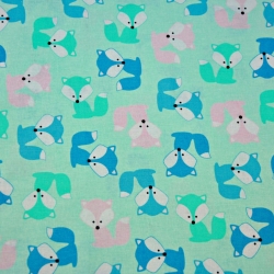 Baumwolle 100% rosa-grüne Füchse auf mintgrünem Hintergrund  
