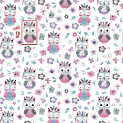 Baumwolle 100% rosa Indianer-Eulen auf weißem Hintergrund  