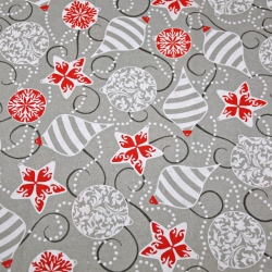 Baumwolle 100% Weihnachtsmuster rote Kugeln auf grauem Hintergrund  