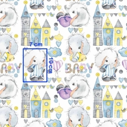 Baumwolle 100% BABY Elefanten auf weißem Hintergrund  