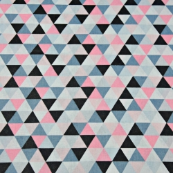 Baumwolle 100% kleine Dreiecke grau-rosa-schwarz auf weißem Hintergrund  