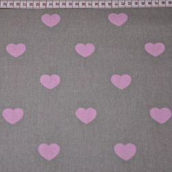 Baumwolle 100% rosa Herzen auf grauem Hintergrund  