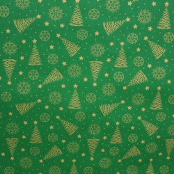 Baumwolle 100% Weihnachtsmuster goldene und glänzende Tannenbäume auf grünem Hintergrund  