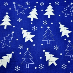 Baumwolle 100% Weihnachtsmuster weiße Tannenbäume auf dunkelblauem Hintergrund  