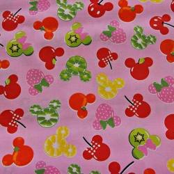 Baumwolle 100% MIKI Früchte auf rosa Hintergrund  