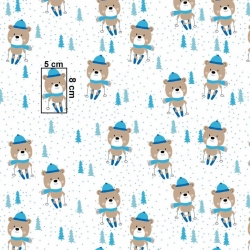 Baumwolle 100% blaue Skifahrer-Bären auf weißem Hintergrund  