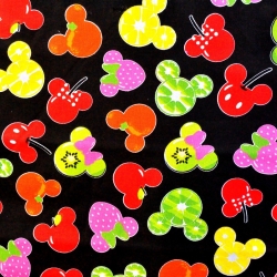 Baumwolle 100% MIKI Früchte auf schwarzem Hintergrund  