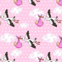 Baumwolle 100% Störche auf rosa Hintergrund  