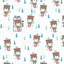 Baumwolle 100% mintgrüne Skifahrer-Bären auf weißem Hintergrund  