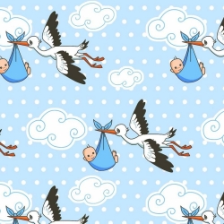 Baumwolle 100% Störche auf hellblauem Hintergrund  