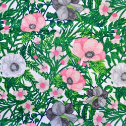 Baumwolle 100% Mohnblumen auf grüner Wiese  