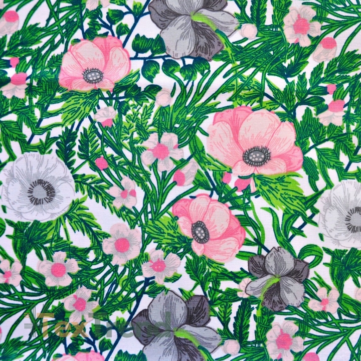 Baumwolle 100% Mohnblumen auf grüner Wiese  