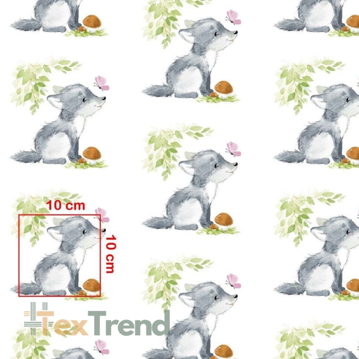 Baumwolle 100% Füchse mit Pilz auf weißem Hintergrund  