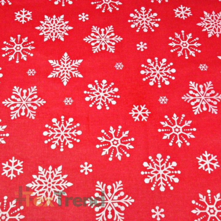Baumwolle 100% Weihnachtsmuster große weiße Schneeflocken auf rotem Hintergrund  