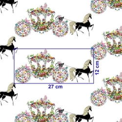 Baumwolle 100% Pferde mit Kutsche auf weißem Hintergrund  