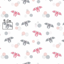 Baumwolle 100% Fledermäuse grau-rosa auf weißem Hintergrund  