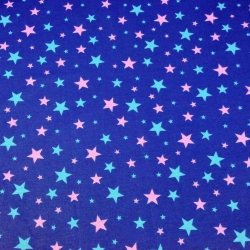 Baumwolle 100% Sterne neu klein und groß türkis-rosa auf dunkelblauem Hintergrund  