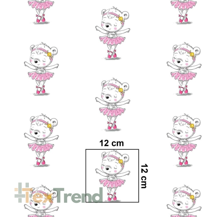 Baumwolle 100% weiße Bären mit rosa Ballerinas auf weißem Hintergrund  