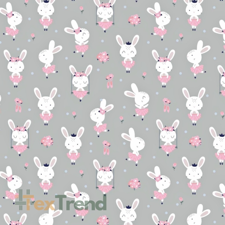 Baumwolle 100% Kaninchen auf Schaukeln auf grauem Hintergrund  
