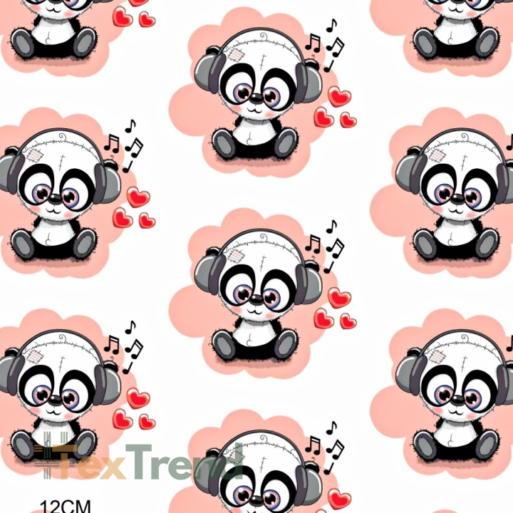 Baumwolle 100% Bären DJ Panda aprikosenfarben auf weißem Hintergrund  