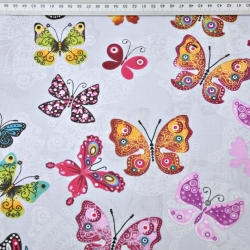 Baumwolle 100% gemusterte Schmetterlinge auf grauem Hintergrund