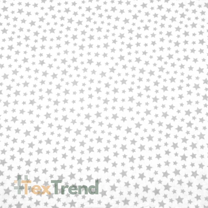 Baumwolle 100% MINI Sterne grau auf weißem Hintergrund  