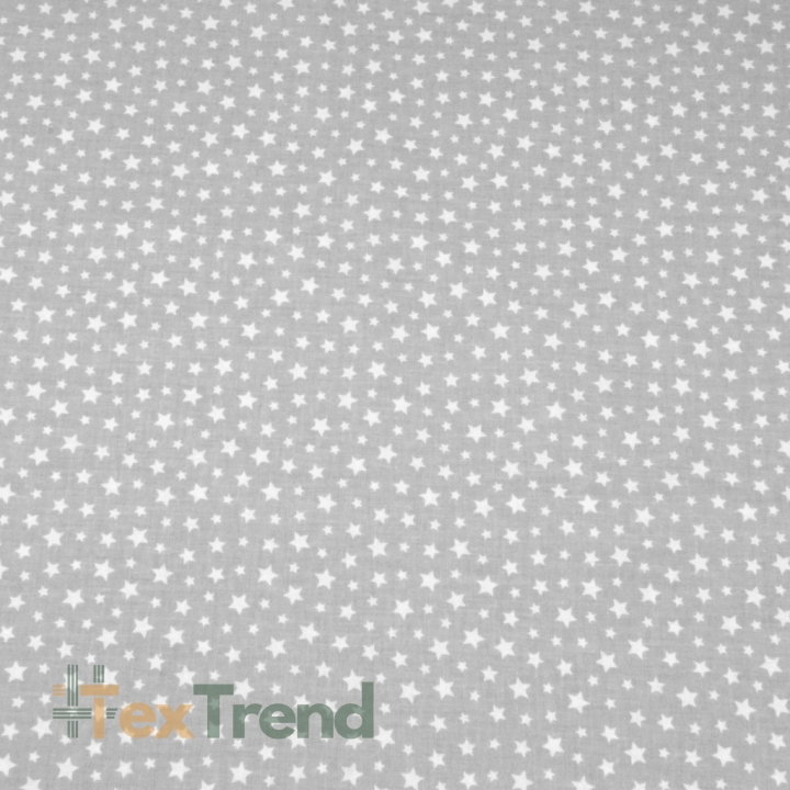 Baumwolle 100% MINI Sterne weiß auf grauem Hintergrund  