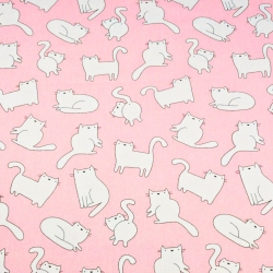 Baumwolle 100% weiße Katzen auf rosa Hintergrund  