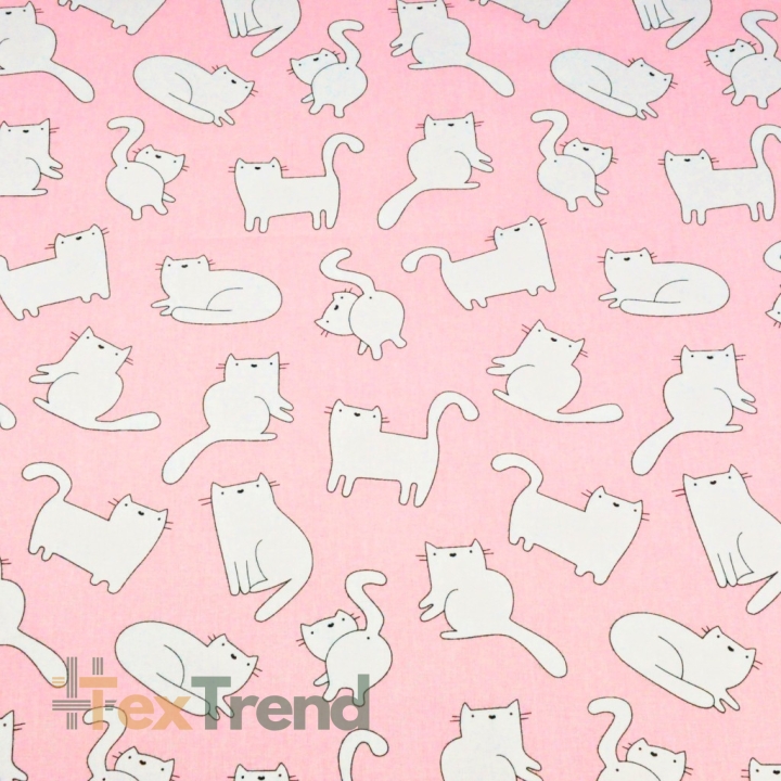Baumwolle 100% weiße Katzen auf rosa Hintergrund  
