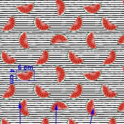 Baumwolle 100% Wassermelonen auf schwarz-weißen Streifen  
