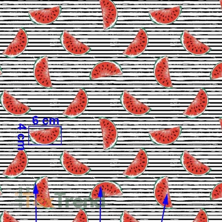 Baumwolle 100% Wassermelonen auf schwarz-weißen Streifen  