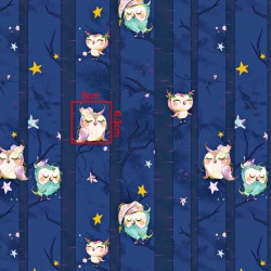 Baumwolle 100% goldene Eulen auf Bäumen auf dunkelblauem Hintergrund