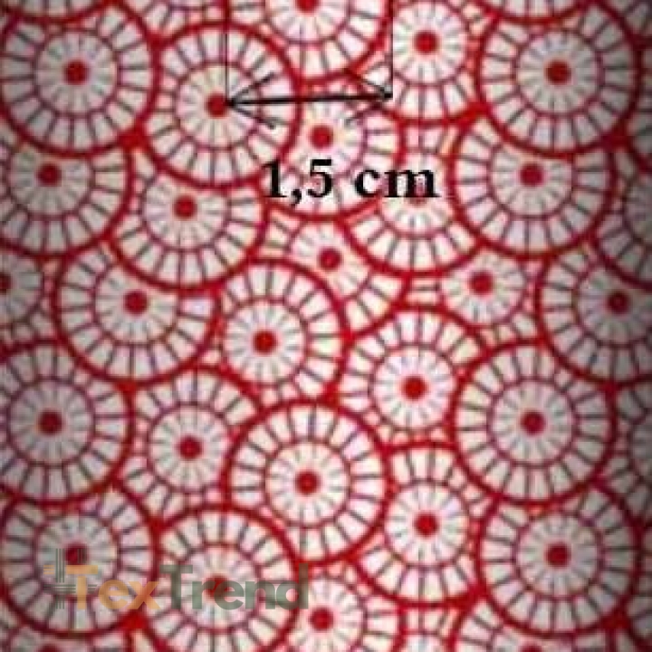 Baumwolle 100% geometrische Rosette weiß auf rotem Hintergrund  
