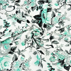 Baumwolle 100% Blumen Rosen in mintgrau  