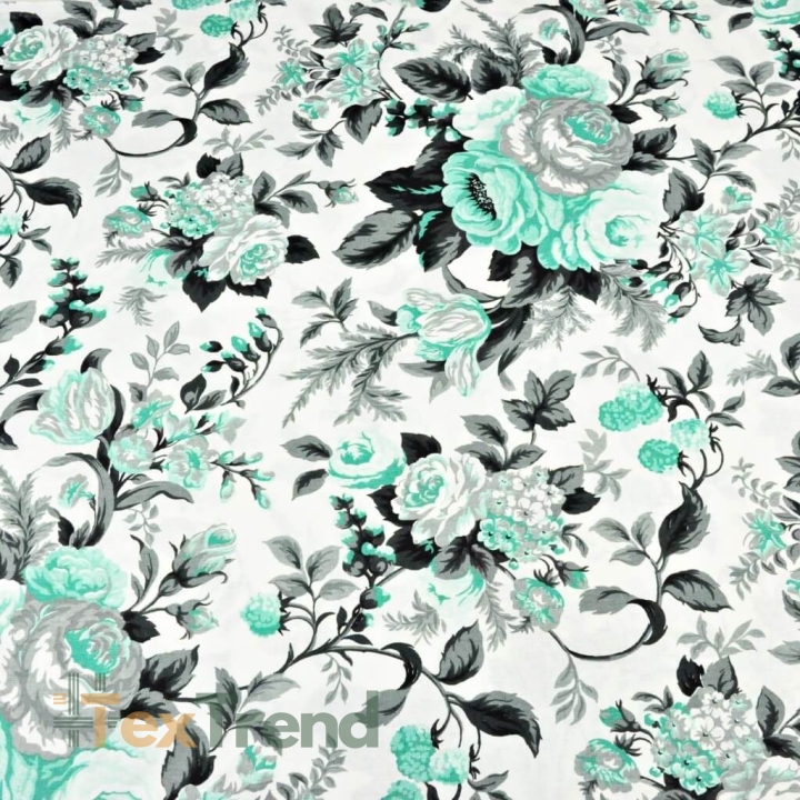 Baumwolle 100% Blumen Rosen in mintgrau  