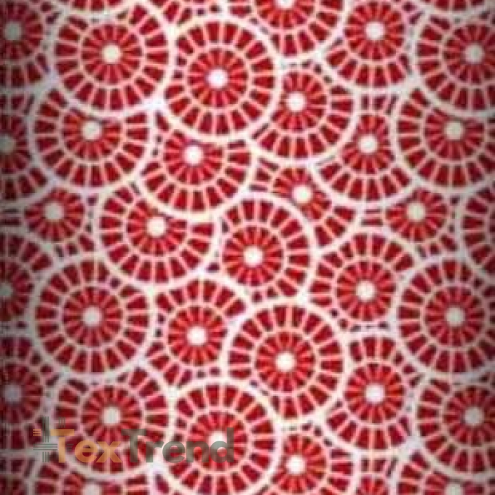 Baumwolle 100% geometrische Rosette rot auf weißem Hintergrund  