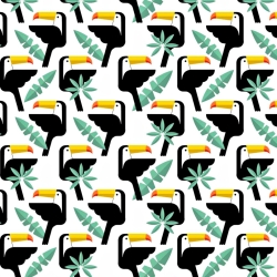 Baumwolle 100% Tukane mit Blättern auf weißem Hintergrund  