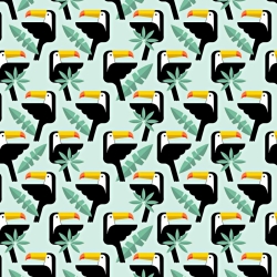 Baumwolle 100% Tukane mit Blättern auf mintfarbenem Hintergrund  