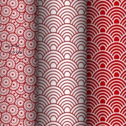 Baumwolle 100% geometrische Schuppen rot auf weißem Hintergrund  