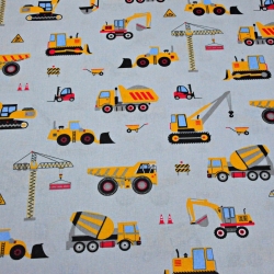 Baumwolle 100% Baustellen gelb auf grauem Hintergrund  