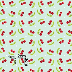 Baumwolle 100% Kirschen auf mintfarbenem Hintergrund  