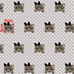 Baumwolle 100% Katzen auf grauem Hintergrund mit weißen Punkten  