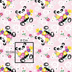 Baumwolle 100% Pandas mit Blumen auf rosa Hintergrund  