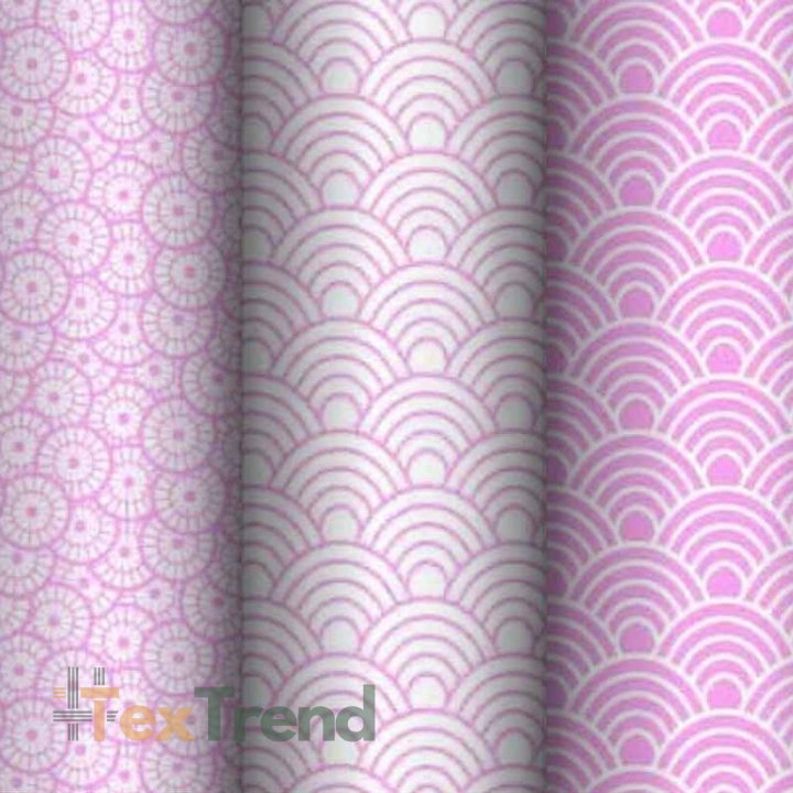 Baumwolle 100% geometrische Rosette rosa auf weißem Hintergrund  