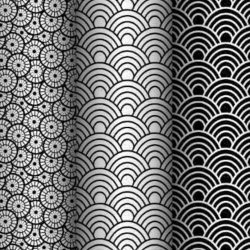 Baumwolle 100% geometrische Rosette weiß auf schwarzem Hintergrund  