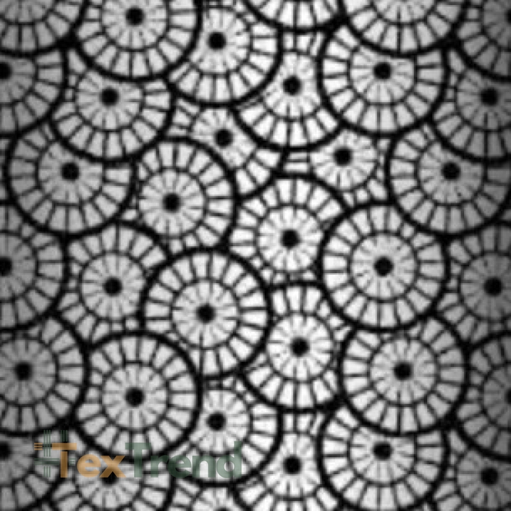 Baumwolle 100% geometrische Rosette weiß auf schwarzem Hintergrund  