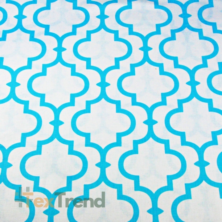 Baumwolle 100% Orientalisches Mosaik türkis auf weißem Hintergrund  