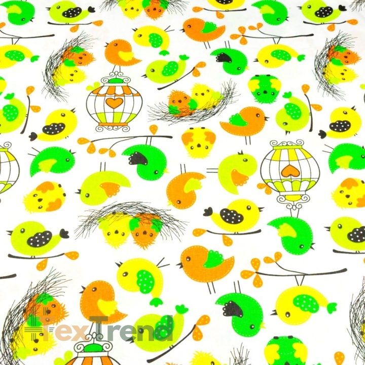 Baumwolle 100% Ostervögel auf weißem Hintergrund  